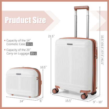 2-Piece Luggage Set 20 Inch Carry-on Suitcase and 14 Inch Cosmetic Case, White Camping at Gallery Canada