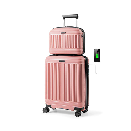 2-Piece Luggage Set, 20 Inch Carry-On, 14 Inch Cosmetic Case, Pink