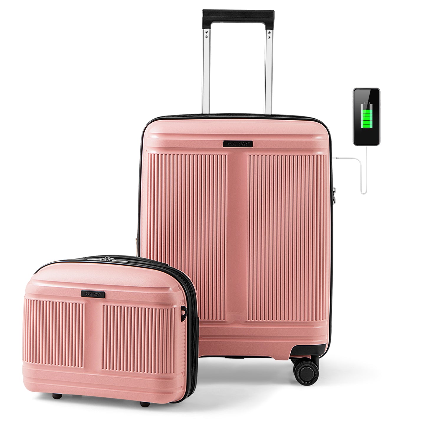 2-Piece Luggage Set 20 Inch Carry-on Suitcase and 14 Inch Cosmetic Case, Pink Camping at Gallery Canada