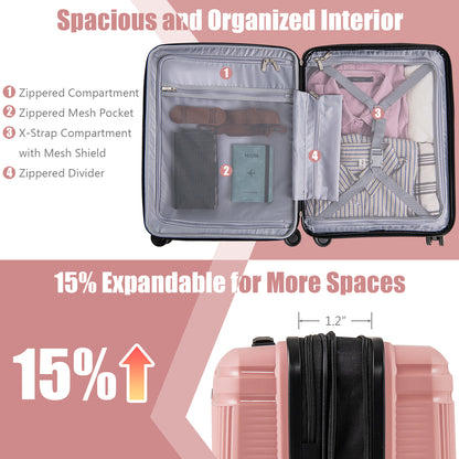 2-Piece Luggage Set 20 Inch Carry-on Suitcase and 14 Inch Cosmetic Case, Pink Camping at Gallery Canada