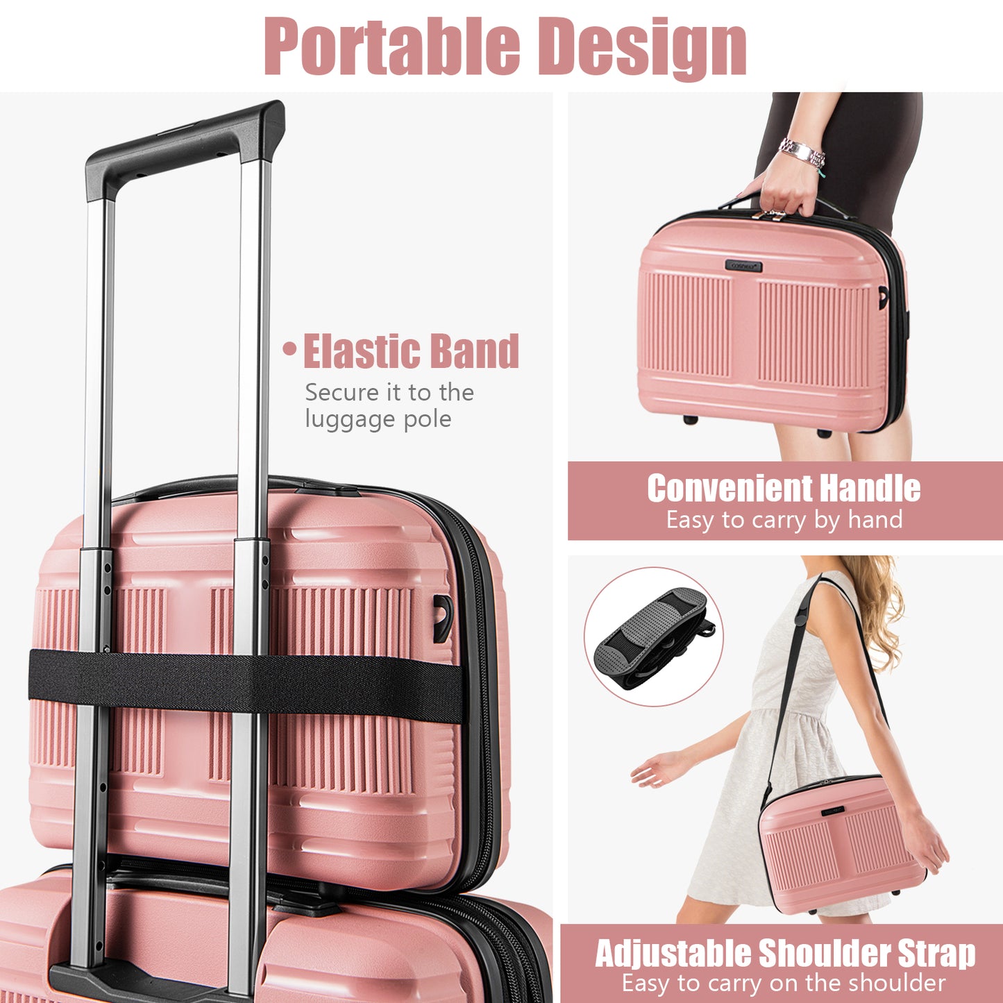2-Piece Luggage Set 20 Inch Carry-on Suitcase and 14 Inch Cosmetic Case, Pink Camping at Gallery Canada