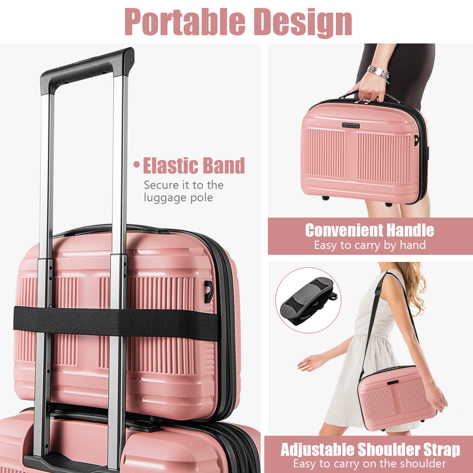 2-Piece Luggage Set 20 Inch Carry-on Suitcase and 14 Inch Cosmetic Case, Pink Camping at Gallery Canada