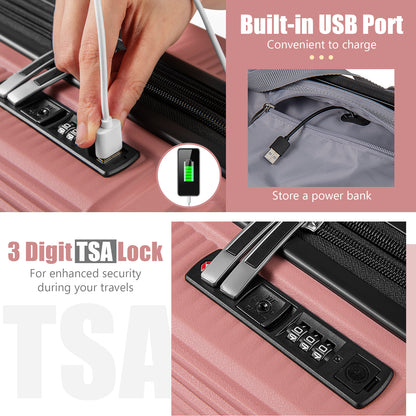 2-Piece Luggage Set 20 Inch Carry-on Suitcase and 14 Inch Cosmetic Case, Pink Camping at Gallery Canada