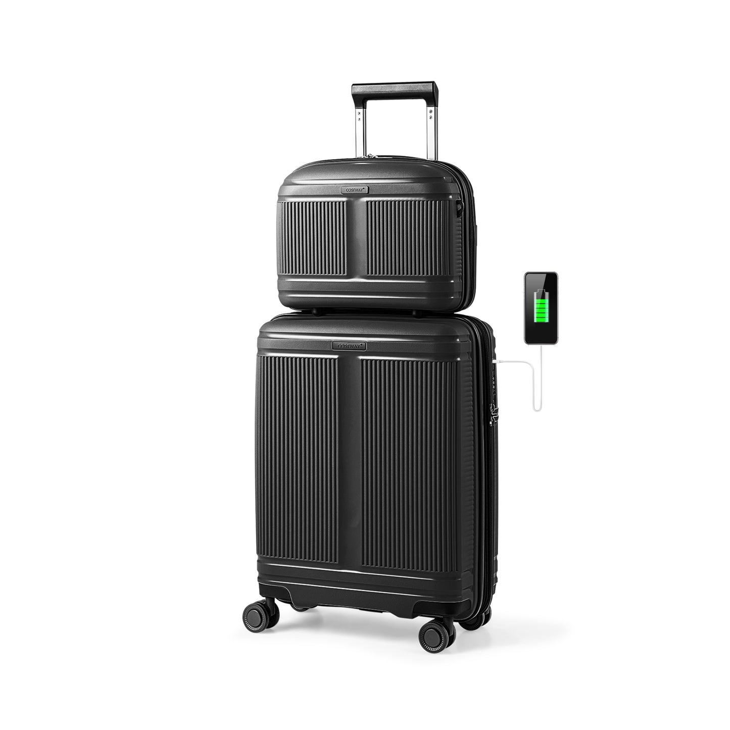 2-Piece Luggage Set 20 Inch Carry-on Suitcase and 14 Inch Cosmetic Case, Black Camping Black at Gallery Canada