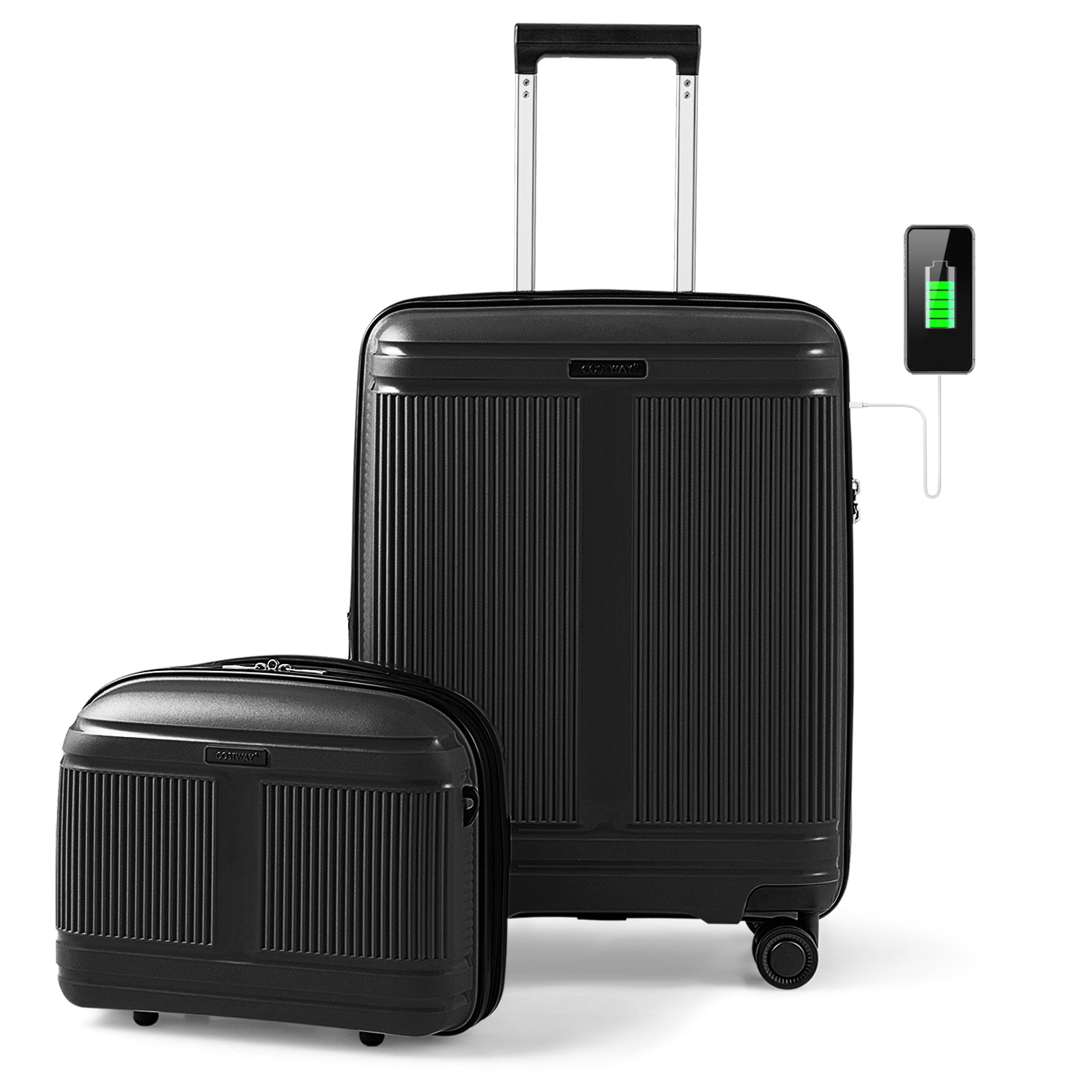 2-Piece Luggage Set 20 Inch Carry-on Suitcase and 14 Inch Cosmetic Case, Black Camping at Gallery Canada