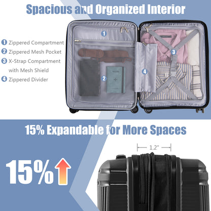 2-Piece Luggage Set 20 Inch Carry-on Suitcase and 14 Inch Cosmetic Case, Black Camping at Gallery Canada