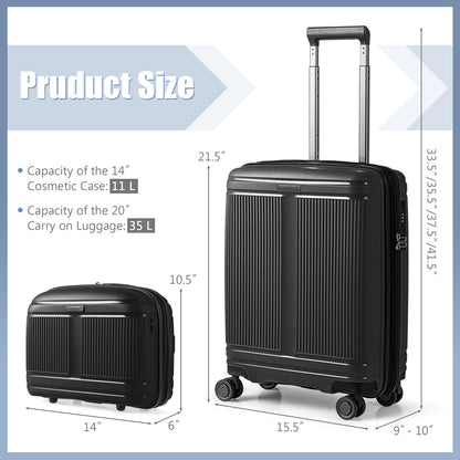 2-Piece Luggage Set 20 Inch Carry-on Suitcase and 14 Inch Cosmetic Case, Black Camping at Gallery Canada