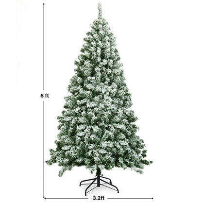 6 Feet Snow Flocked Artificial Christmas Tree Hinged with 928 Tips, Green Christmas Tree at Gallery Canada