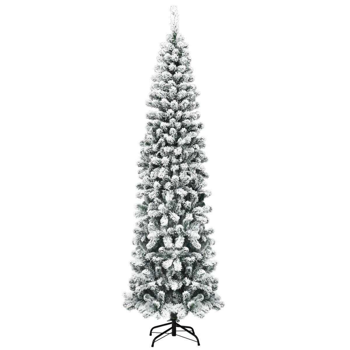 7.5 Feet Unlit Hinged Snow Flocked Artificial Pencil Christmas Tree with 641 Tips, White Christmas Tree Green at Gallery Canada
