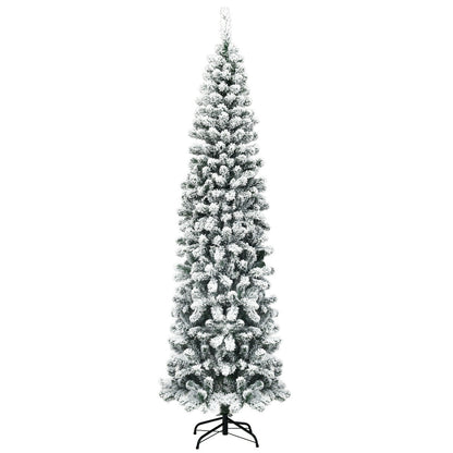 7.5 Feet Unlit Hinged Snow Flocked Artificial Pencil Christmas Tree with 641 Tips, White Christmas Tree at Gallery Canada