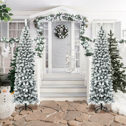 7.5 Feet Unlit Hinged Snow Flocked Artificial Pencil Christmas Tree with 641 Tips, White Christmas Tree at Gallery Canada
