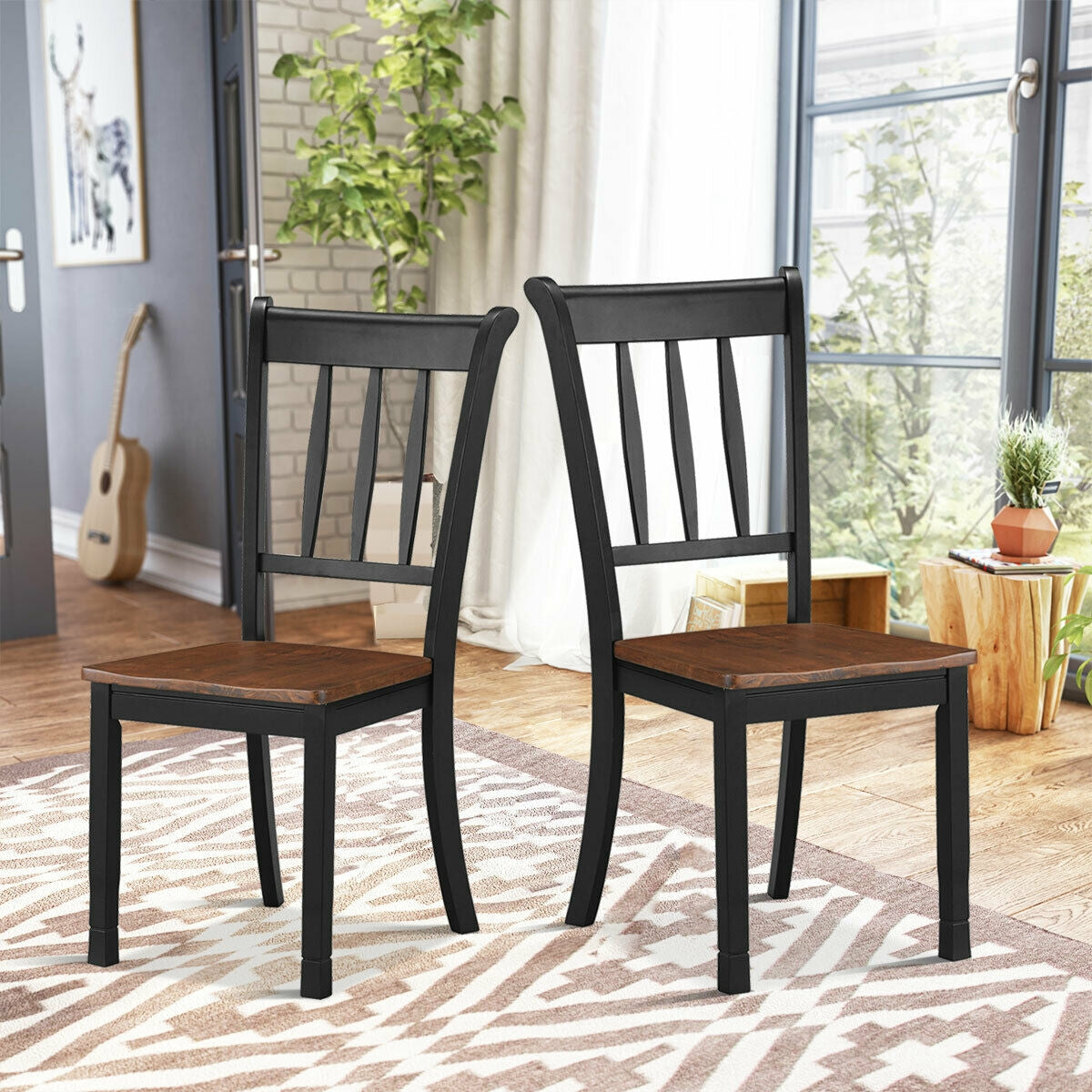 2 Pieces Solid Whitesburg Spindle Back Wood Dining Chairs, Black Dining Chairs at Gallery Canada