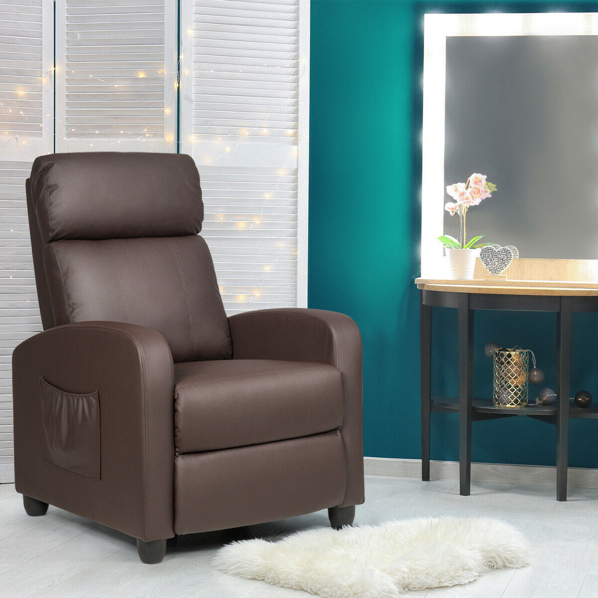 Recliner Sofa Wingback Chair with Massage Function, Brown Accent Chairs at Gallery Canada