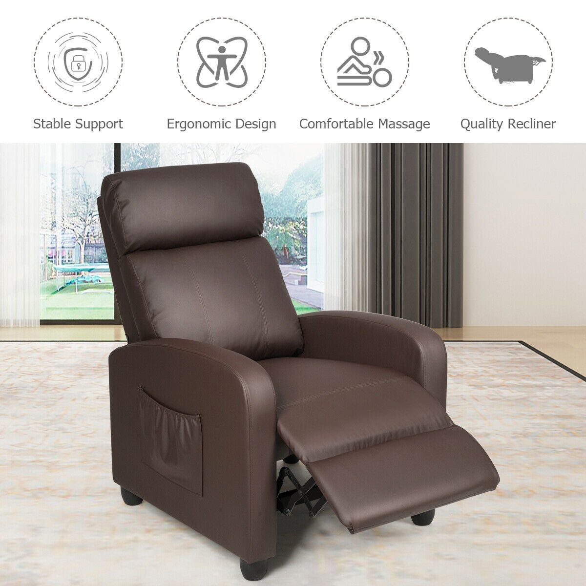 Recliner Sofa Wingback Chair with Massage Function, Brown Accent Chairs at Gallery Canada