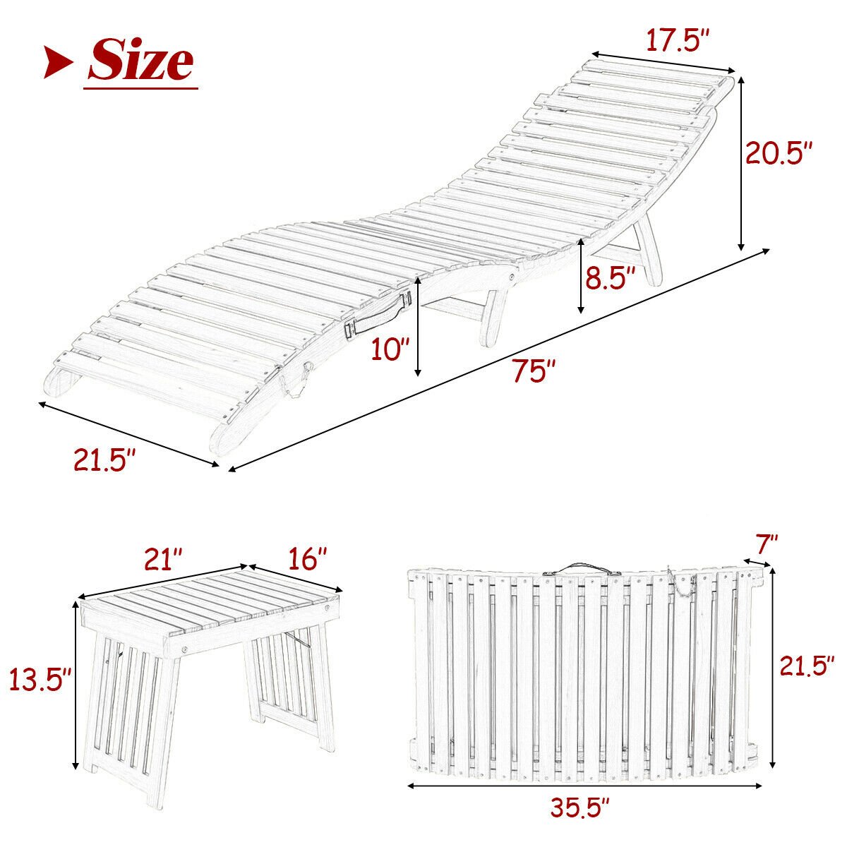 3 Pieces of Wooden Folding Patio Lounge Chair Table Set, Red Patio Conversation Sets at Gallery Canada