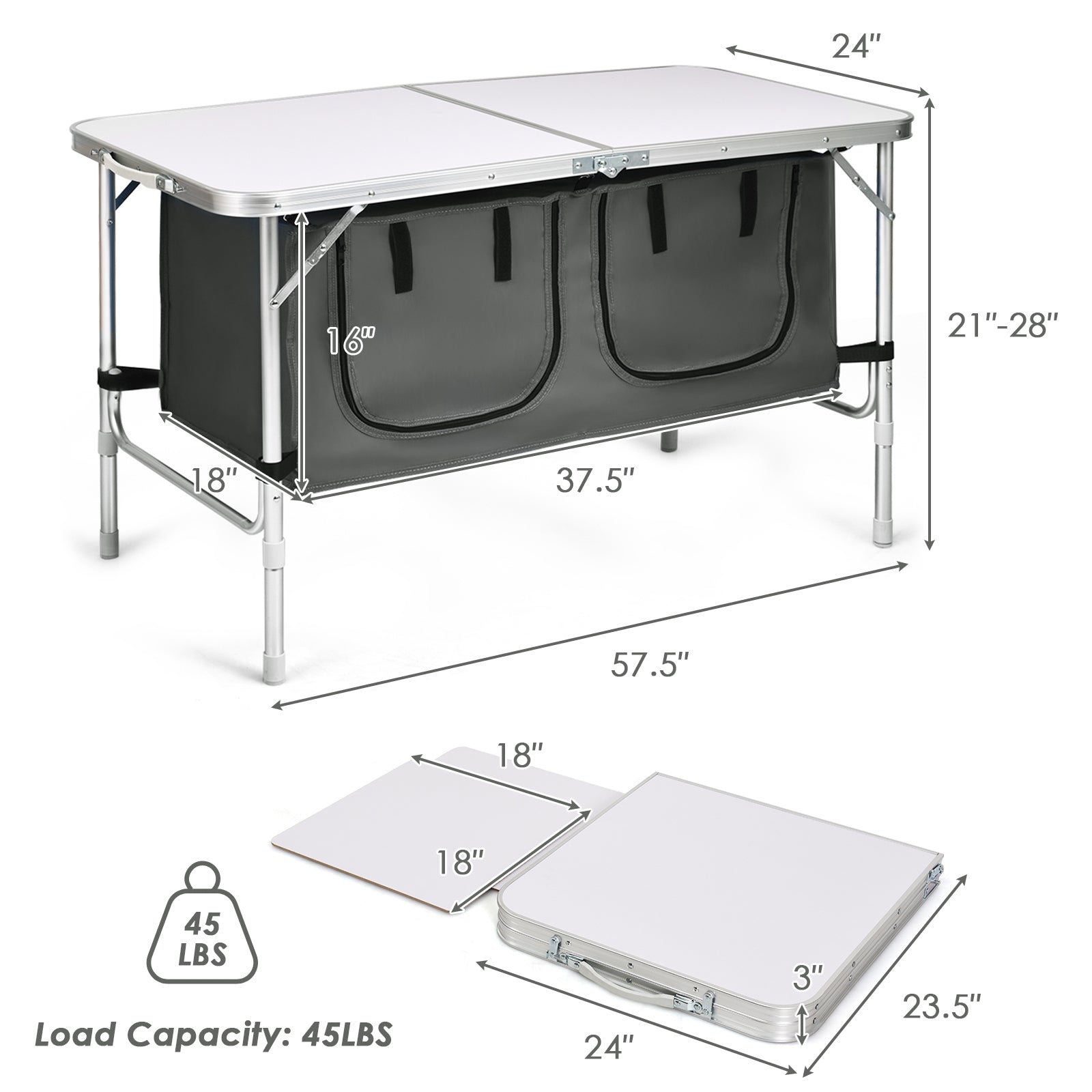 Height Adjustable Folding Camping Table, Gray Camping Furniture at Gallery Canada