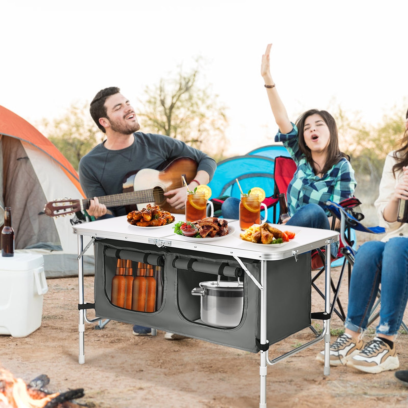 Height Adjustable Folding Camping Table, Gray Camping Furniture at Gallery Canada