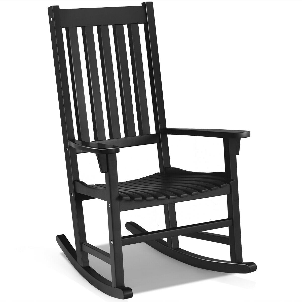 Wooden High Back Rocking Chair, Indoor Outdoor, Black Patio Rocking Chairs & Gliders Black at Gallery Canada