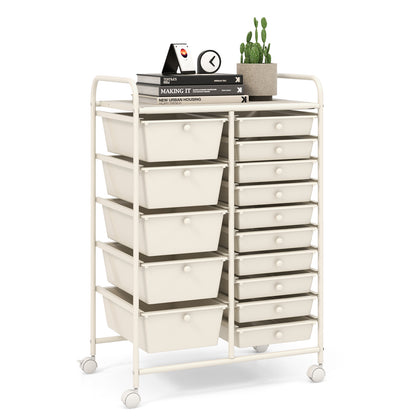 15-Drawer Utility Rolling Organizer Cart Multi-Use Storage, White File Cabinets White at Gallery Canada