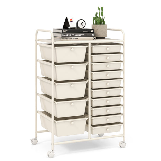 15-Drawer Utility Rolling Organizer Cart Multi-Use Storage, White File Cabinets White at Gallery Canada