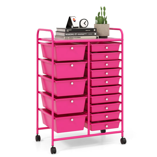 15-Drawer Utility Rolling Organizer Cart MultiUse Storage, Pink File Cabinets Pink at Gallery Canada