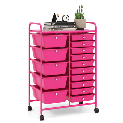 15-Drawer Rolling Organizer Cart, Pink