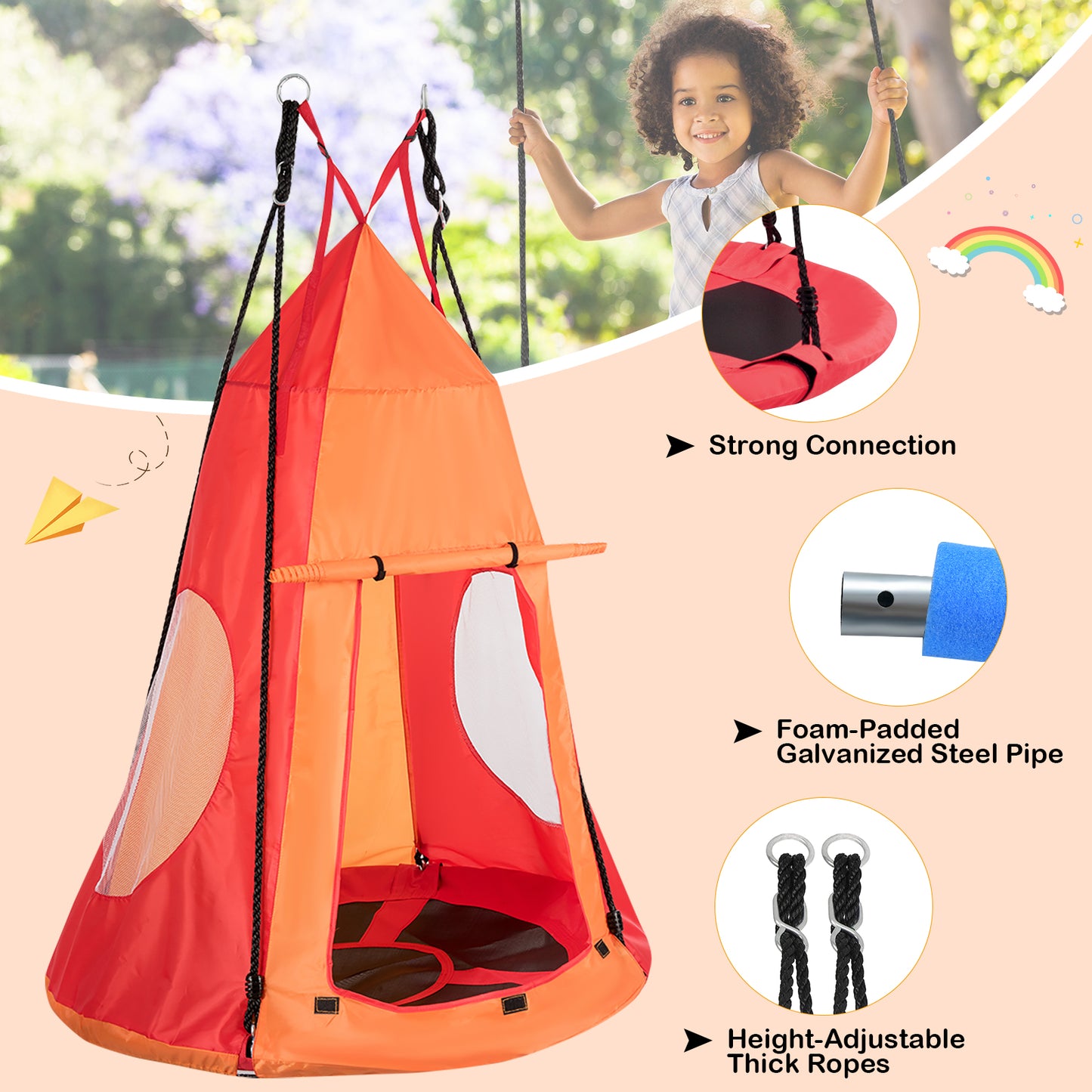 2-in-1 40 Inch Kids Hanging Chair Detachable Swing Tent Set, Orange Swing & Playsets at Gallery Canada