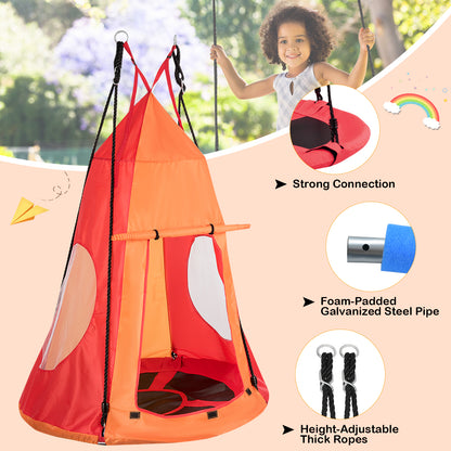 2-in-1 40 Inch Kids Hanging Chair Detachable Swing Tent Set, Orange Swing & Playsets at Gallery Canada