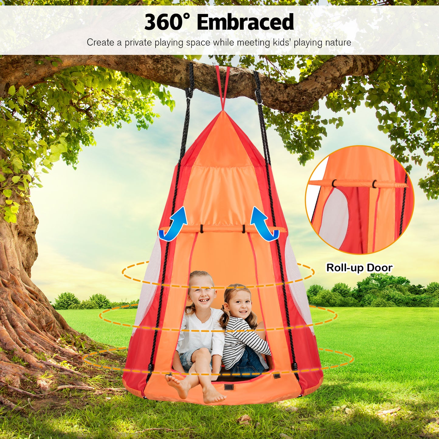 2-in-1 40 Inch Kids Hanging Chair Detachable Swing Tent Set, Orange Swing & Playsets at Gallery Canada
