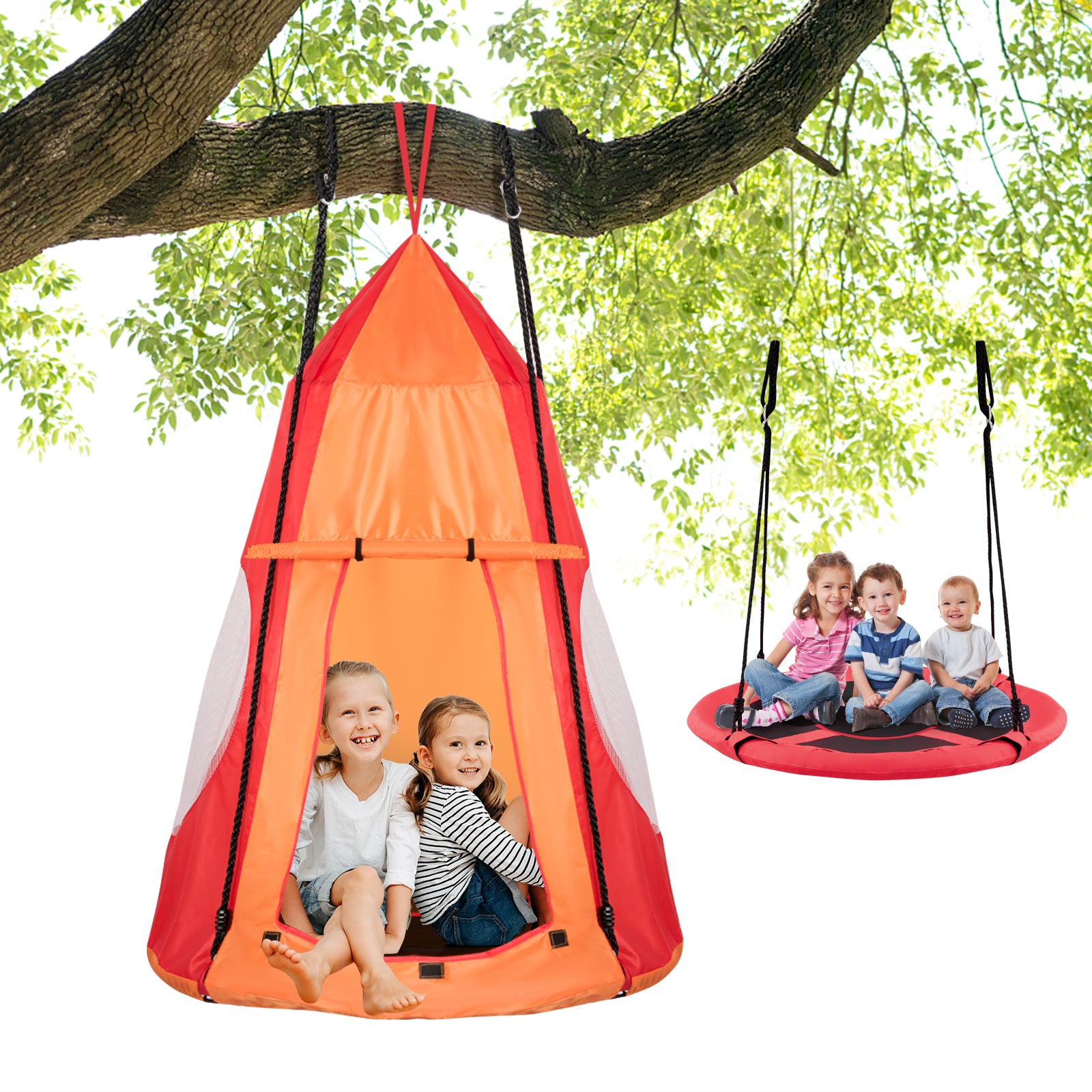 2-in-1 40 Inch Kids Hanging Chair Detachable Swing Tent Set, Orange Swing & Playsets at Gallery Canada