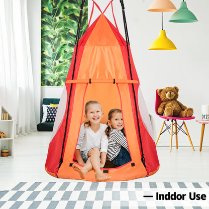 2-in-1 40 Inch Kids Hanging Chair Detachable Swing Tent Set, Orange Swing & Playsets at Gallery Canada