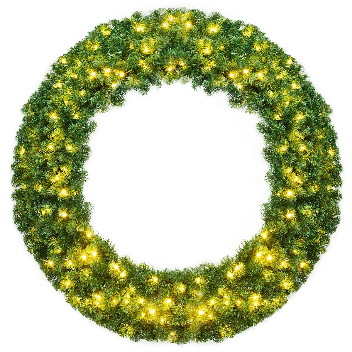48 Inch Pre-Lit Cordless Artificial Christmas Wreath, Green Christmas Decor & Accessories at Gallery Canada
