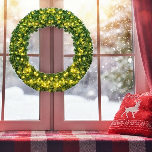 48 Inch Pre-Lit Cordless Artificial Christmas Wreath, Green Christmas Decor & Accessories Green at Gallery Canada