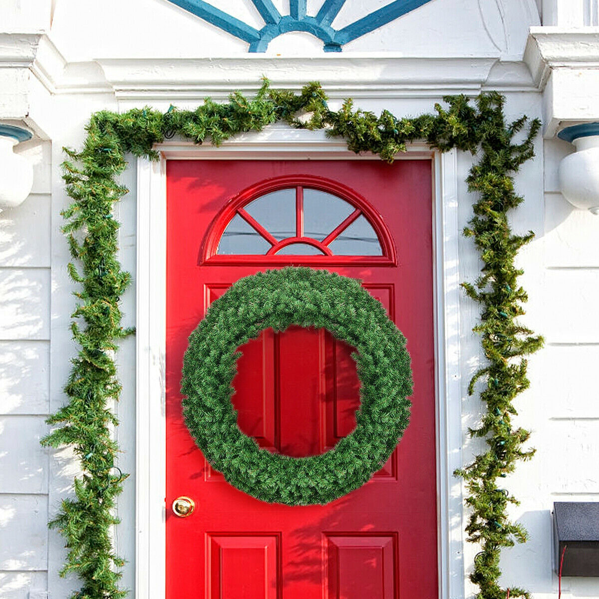 48 Inch Pre-Lit Cordless Artificial Christmas Wreath, Green Christmas Decor & Accessories at Gallery Canada
