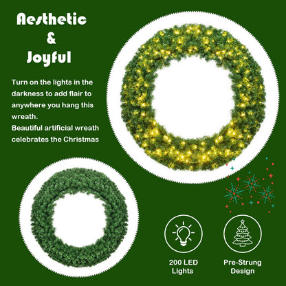 48 Inch Pre-Lit Cordless Artificial Christmas Wreath, Green Christmas Decor & Accessories at Gallery Canada
