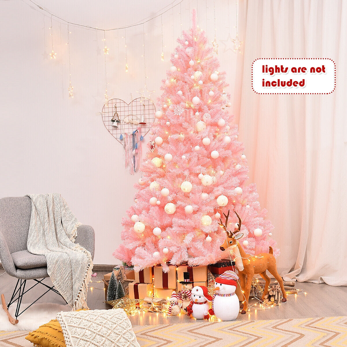 7.5 Feet Hinged Artificial Christmas Tree Full Fir Tree, Pink Christmas Tree at Gallery Canada