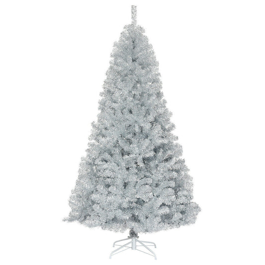7.5 Ft Hinged Unlit Artificial Silver Tinsel Christmas Tree, Silver Christmas Tree Silver at Gallery Canada