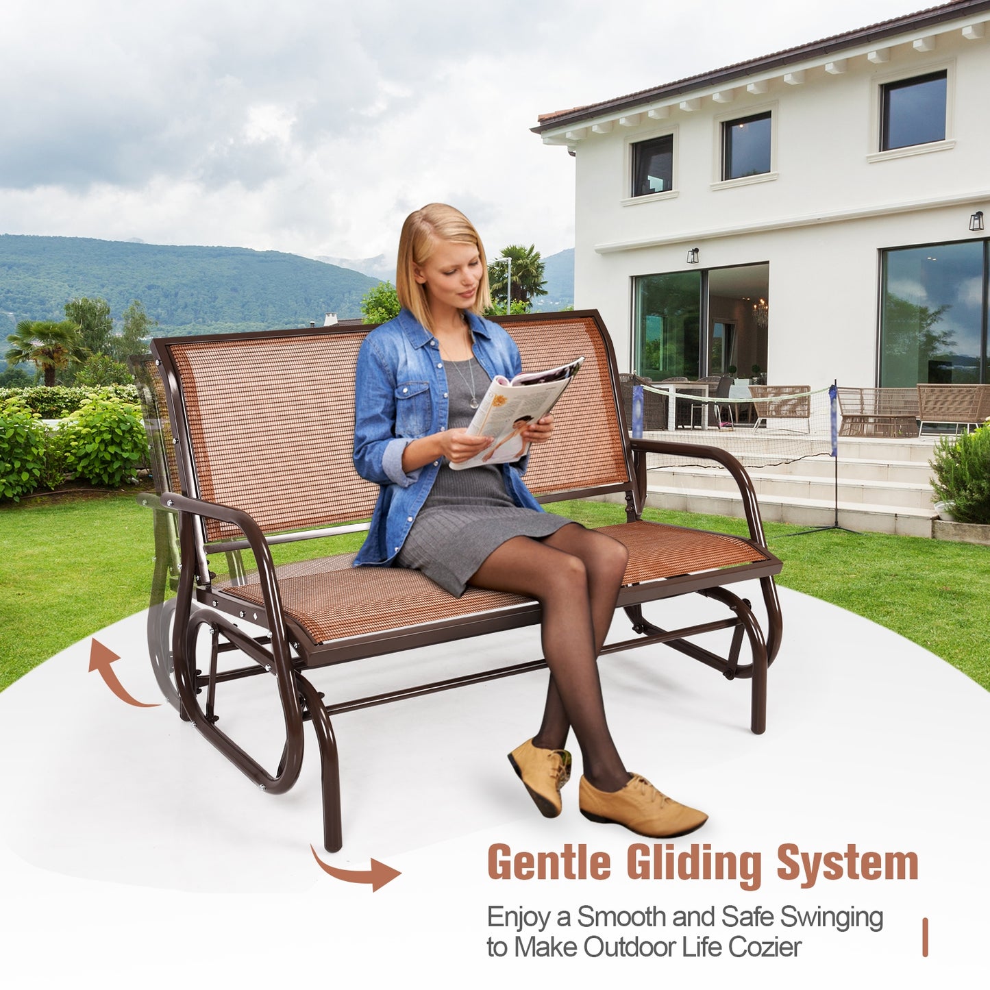 Swing Glider Chair 48 Inch Loveseat Rocker Lounge Backyard, Brown Patio Rocking Chairs & Gliders at Gallery Canada