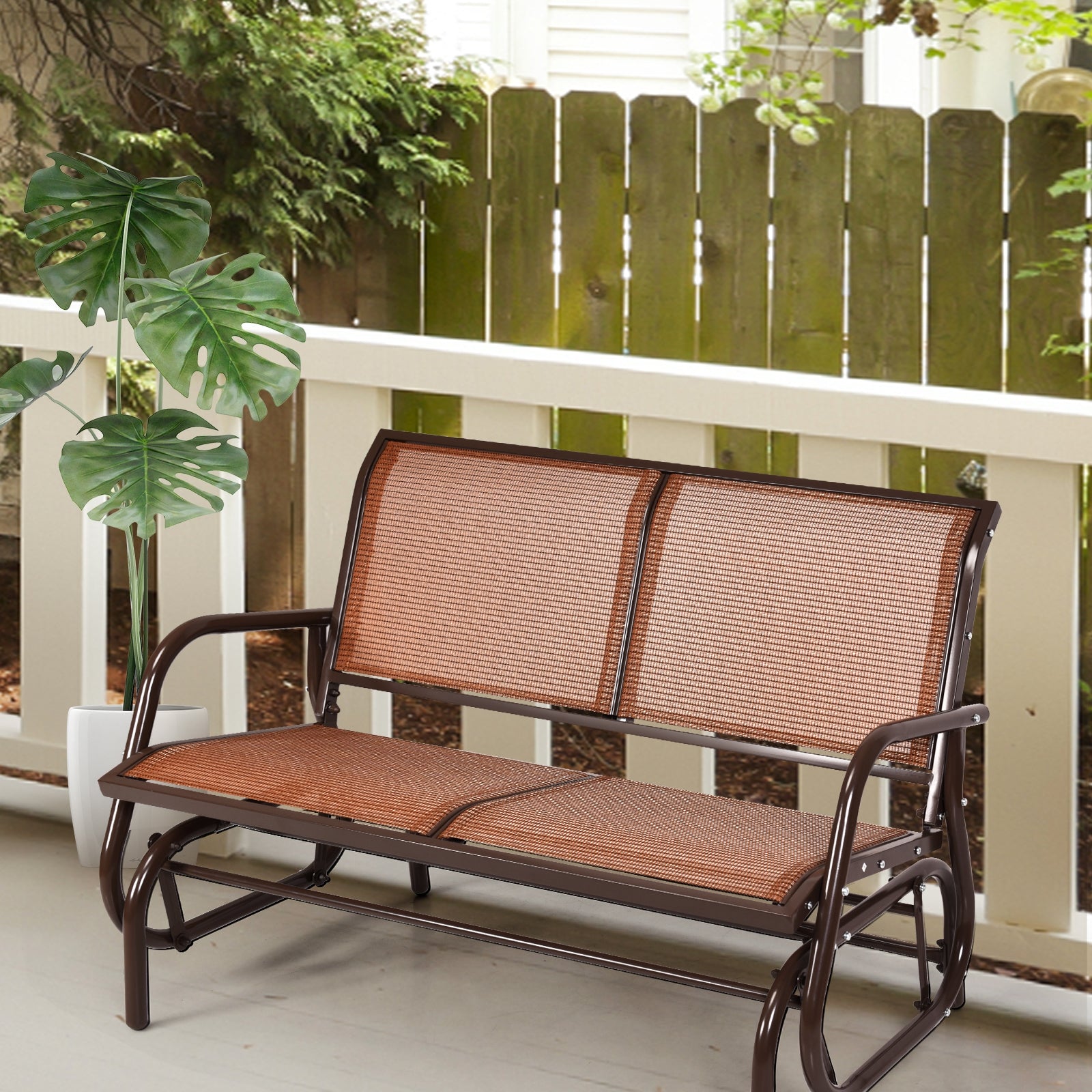 Swing Glider Chair 48 Inch Loveseat Rocker Lounge Backyard, Brown Patio Rocking Chairs & Gliders at Gallery Canada