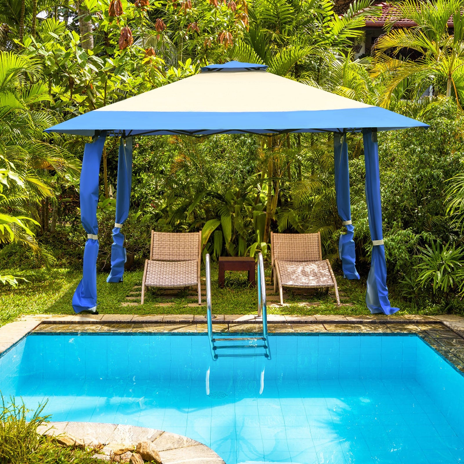 13 Feet x 13 Feet Pop Up Canopy Tent Instant Outdoor Folding Canopy Shelter, Blue Gazebos at Gallery Canada