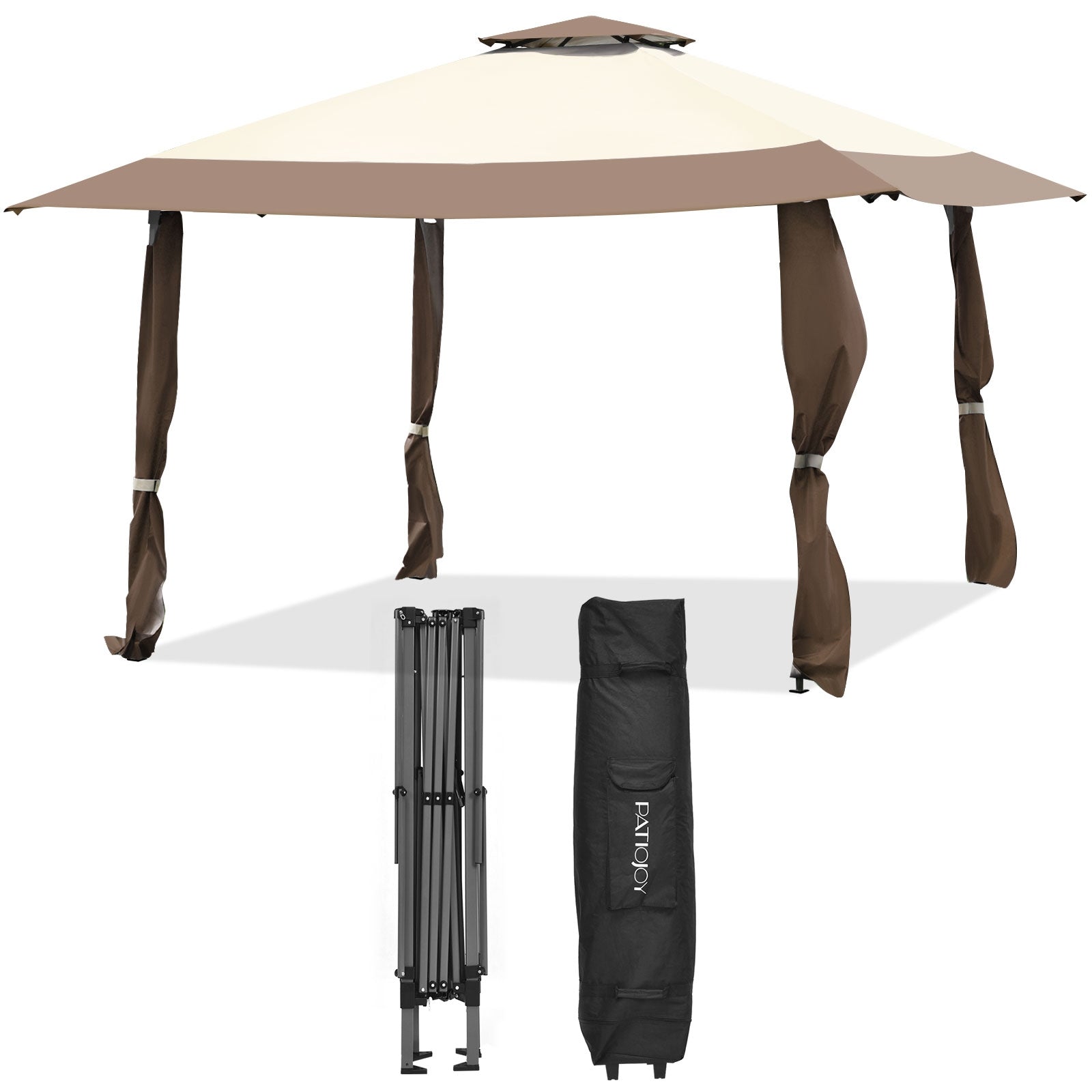13 Feet x 13 Feet Pop Up Canopy Tent Instant Outdoor Folding Canopy Shelter, Brown Gazebos at Gallery Canada