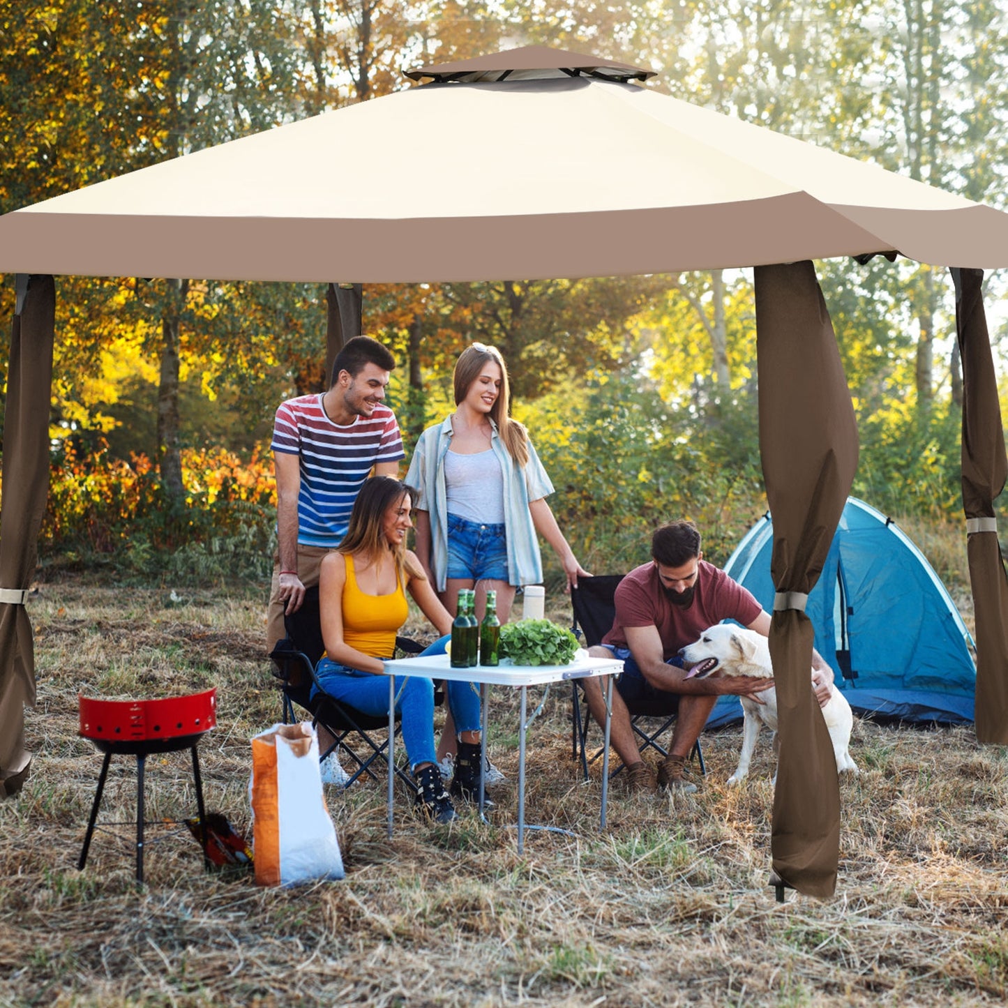 13 Feet x 13 Feet Pop Up Canopy Tent Instant Outdoor Folding Canopy Shelter, Brown Gazebos at Gallery Canada