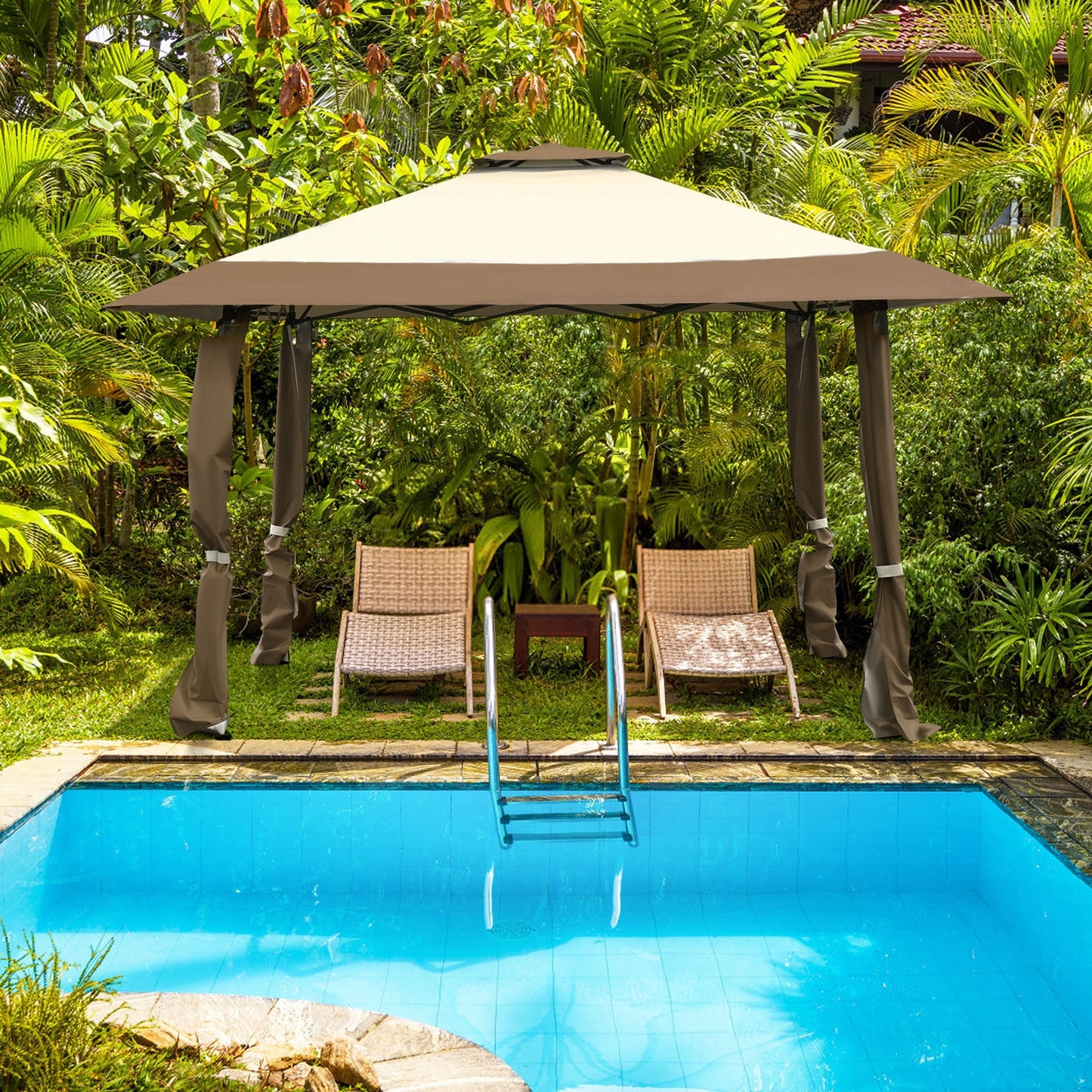 13 Feet x 13 Feet Pop Up Canopy Tent Instant Outdoor Folding Canopy Shelter, Brown Gazebos at Gallery Canada