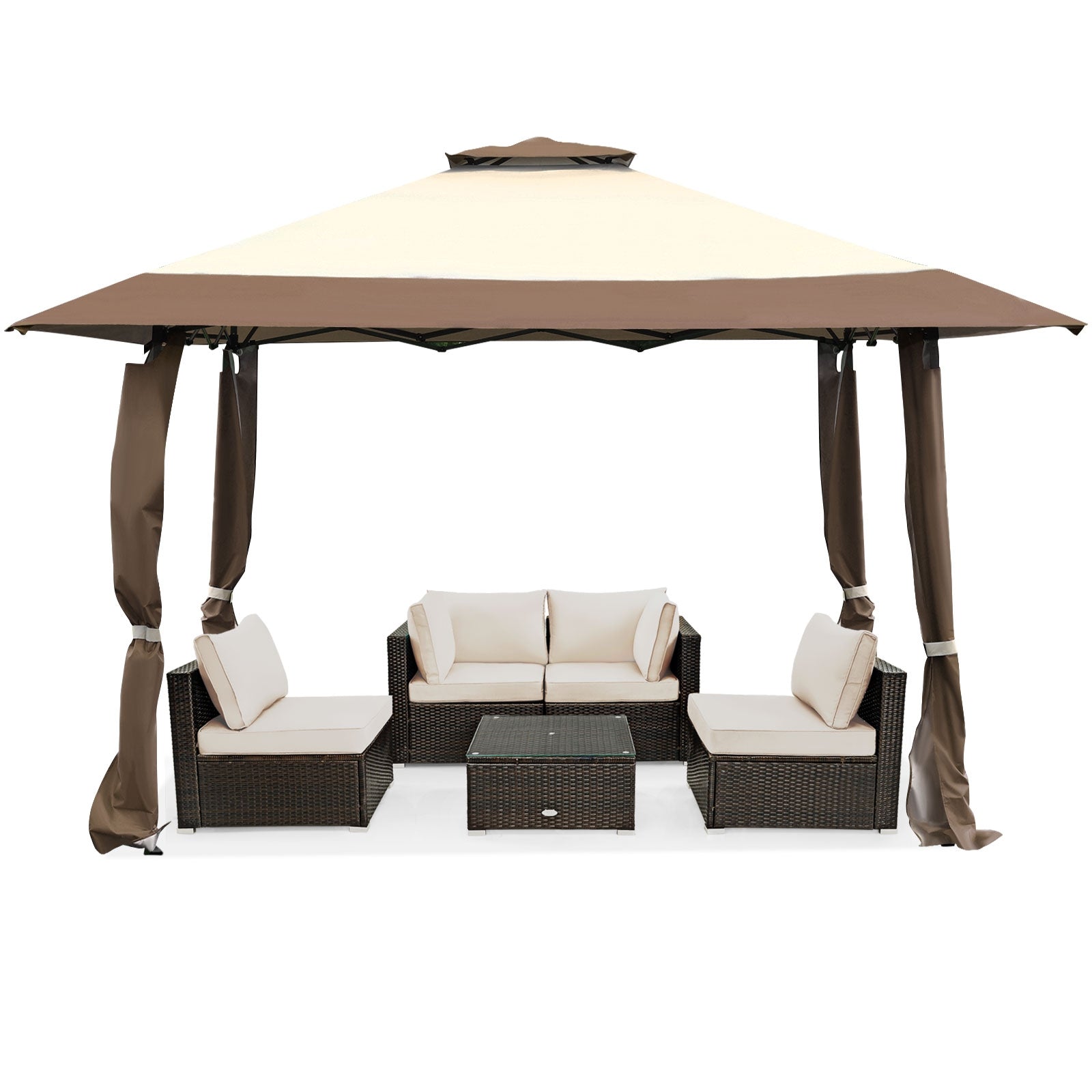 13 Feet x 13 Feet Pop Up Canopy Tent Instant Outdoor Folding Canopy Shelter, Brown Gazebos at Gallery Canada