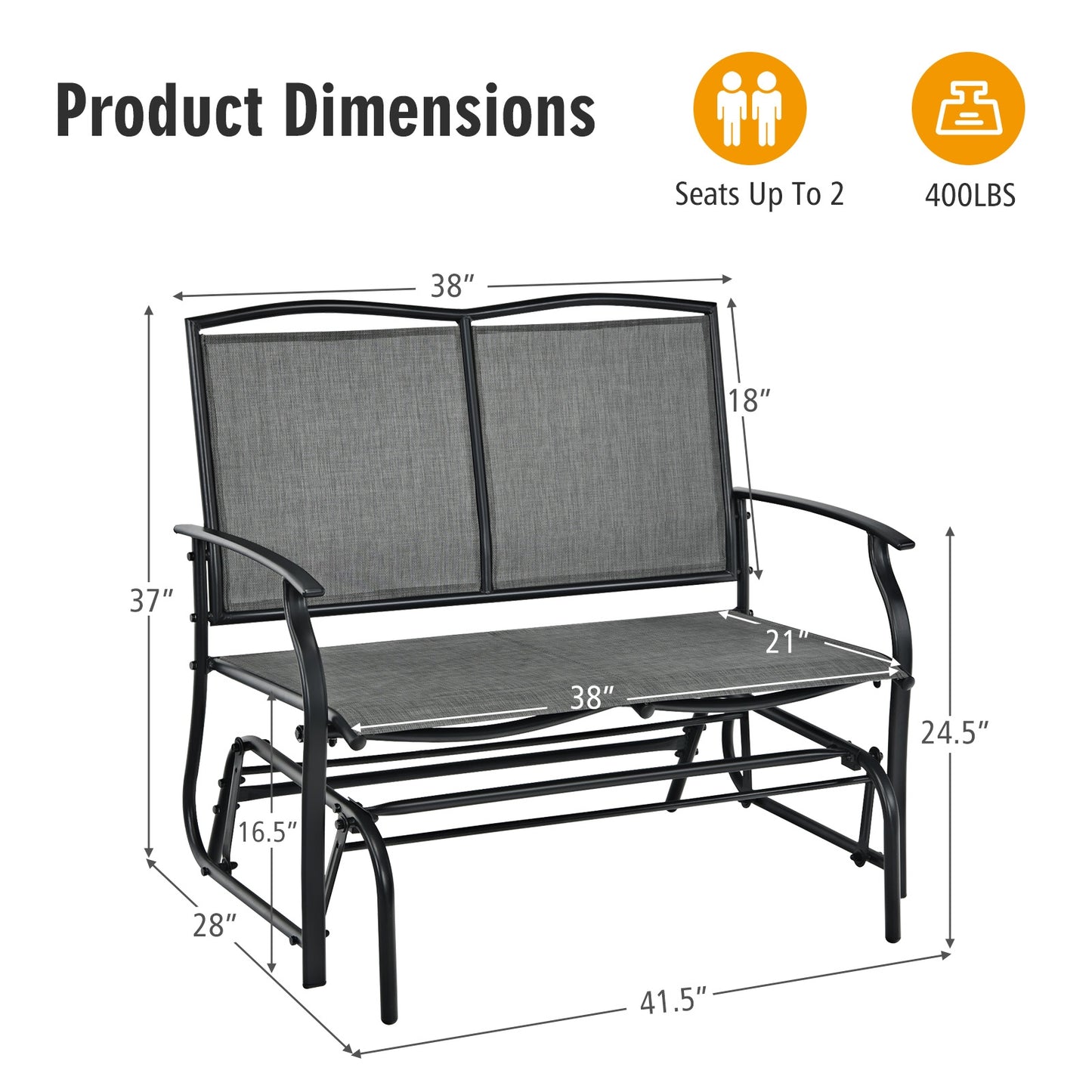 Iron Patio Rocking Chair for Outdoor Backyard and Lawn, Gray Patio Rocking Chairs & Gliders at Gallery Canada
