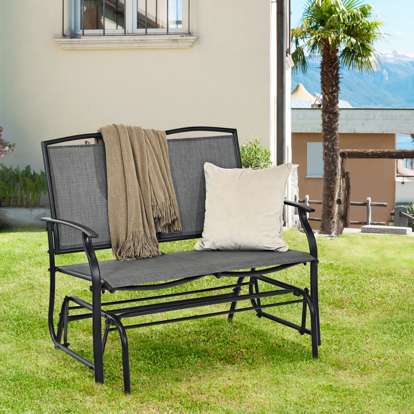 Iron Patio Rocking Chair for Outdoor Backyard and Lawn, Gray Patio Rocking Chairs & Gliders at Gallery Canada