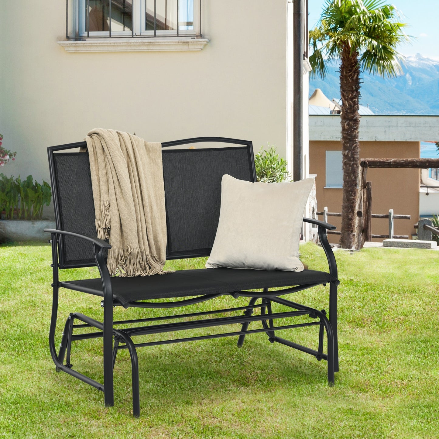 Iron Patio Rocking Chair for Outdoor Backyard and Lawn, Black Patio Rocking Chairs & Gliders at Gallery Canada