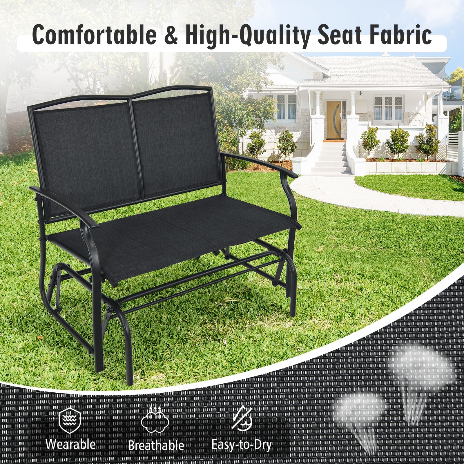 Iron Patio Rocking Chair for Outdoor Backyard and Lawn, Black Patio Rocking Chairs & Gliders at Gallery Canada