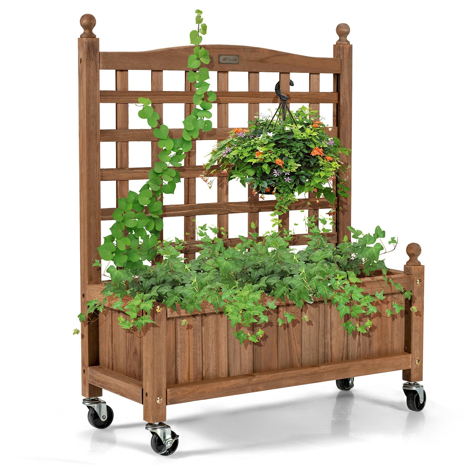 32in Wood Planter Box with Trellis Mobile Raised Bed for Climbing Plant, Brown Raised Garden Beds at Gallery Canada