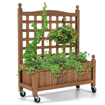 32in Wood Planter Box with Trellis Mobile Raised Bed for Climbing Plant, Brown Raised Garden Beds at Gallery Canada